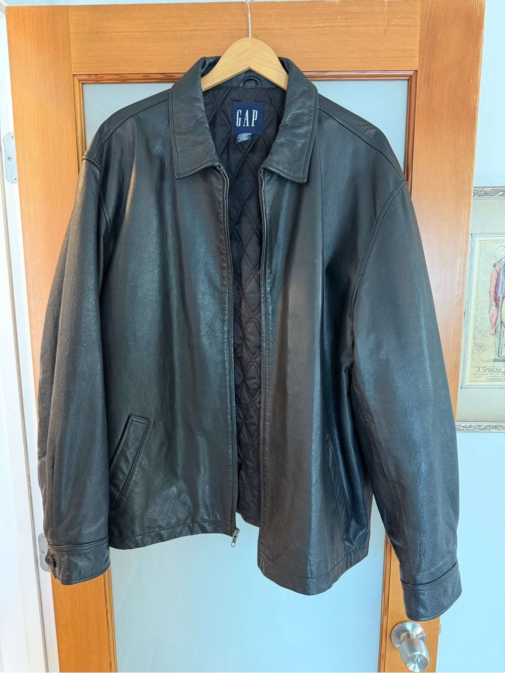 GAP Vintage Black Quilted-Lined Leather Bomber Jacket